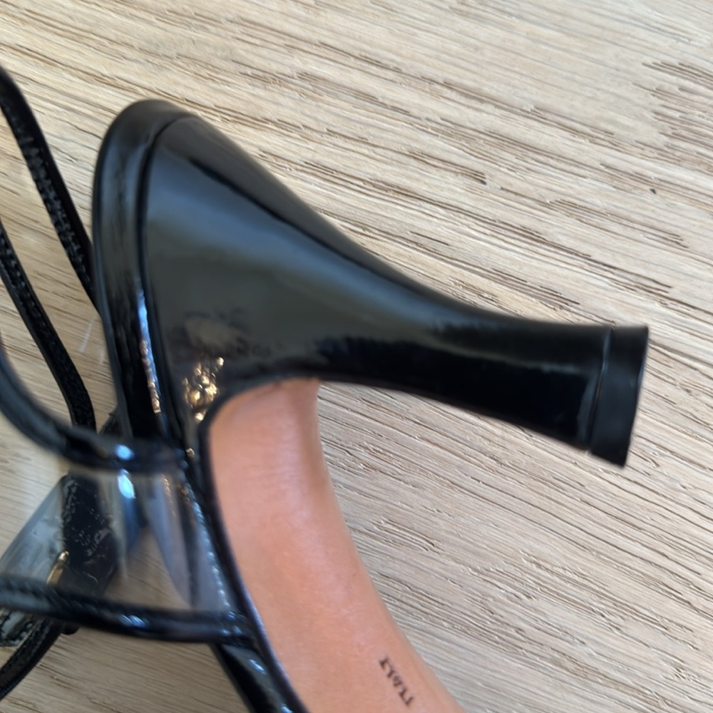 Salvatore Ferragamo Womens Sz 7 4A Black Patent Leather Slingback Clear Strap - Picture 13 of 16